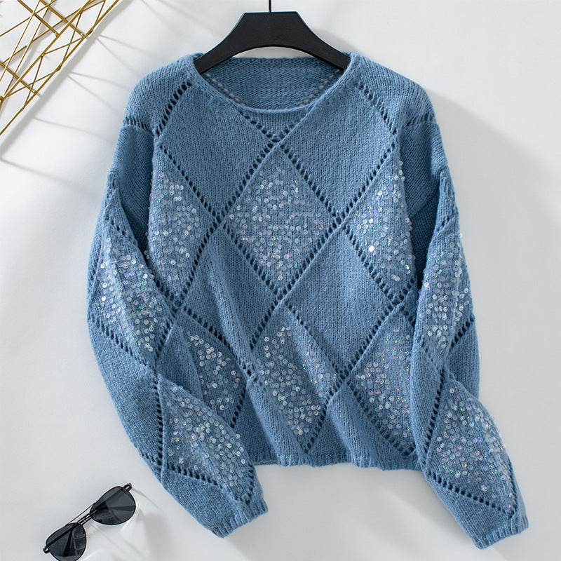 Noa | Pailletten-Hohlstrickpullover