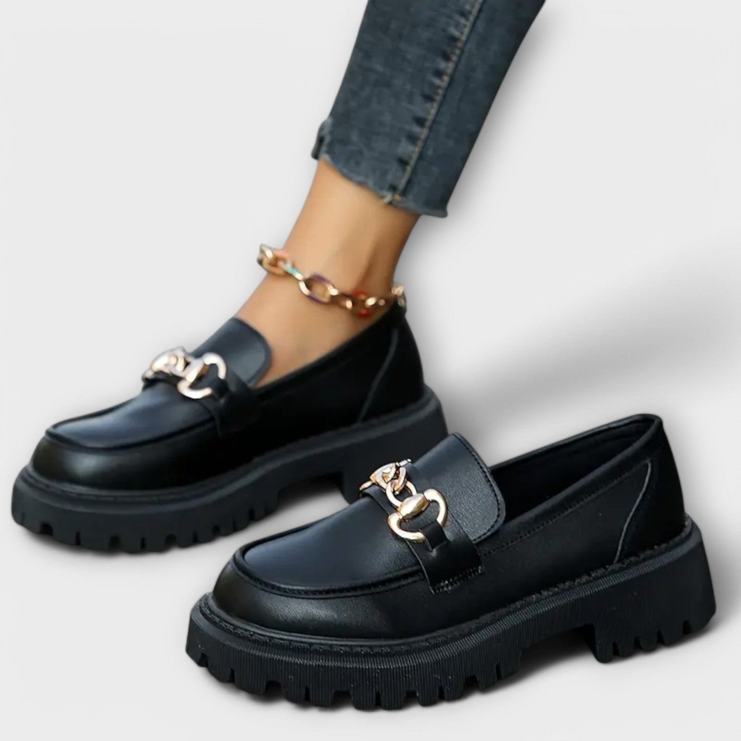 Trendige Damen Plateau Loafer mit Schnalle