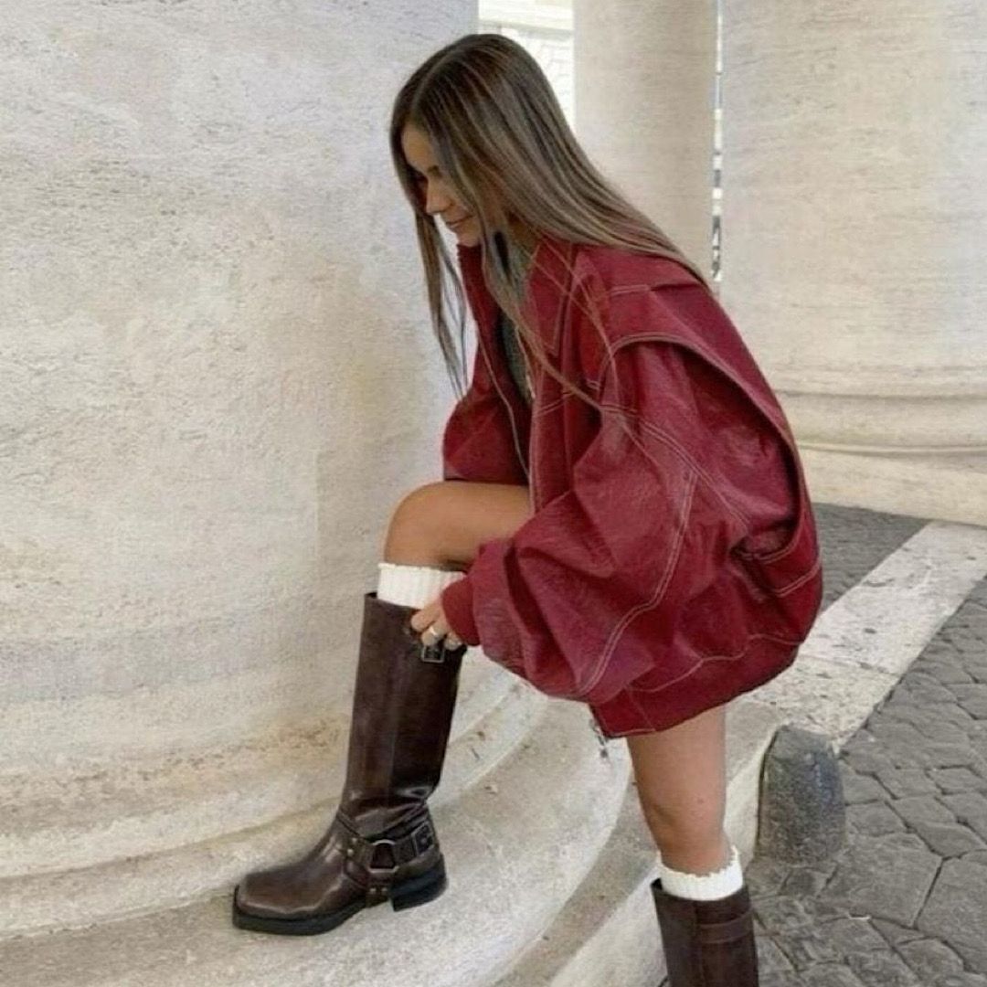 Faye™ - Oversized Lederjacke