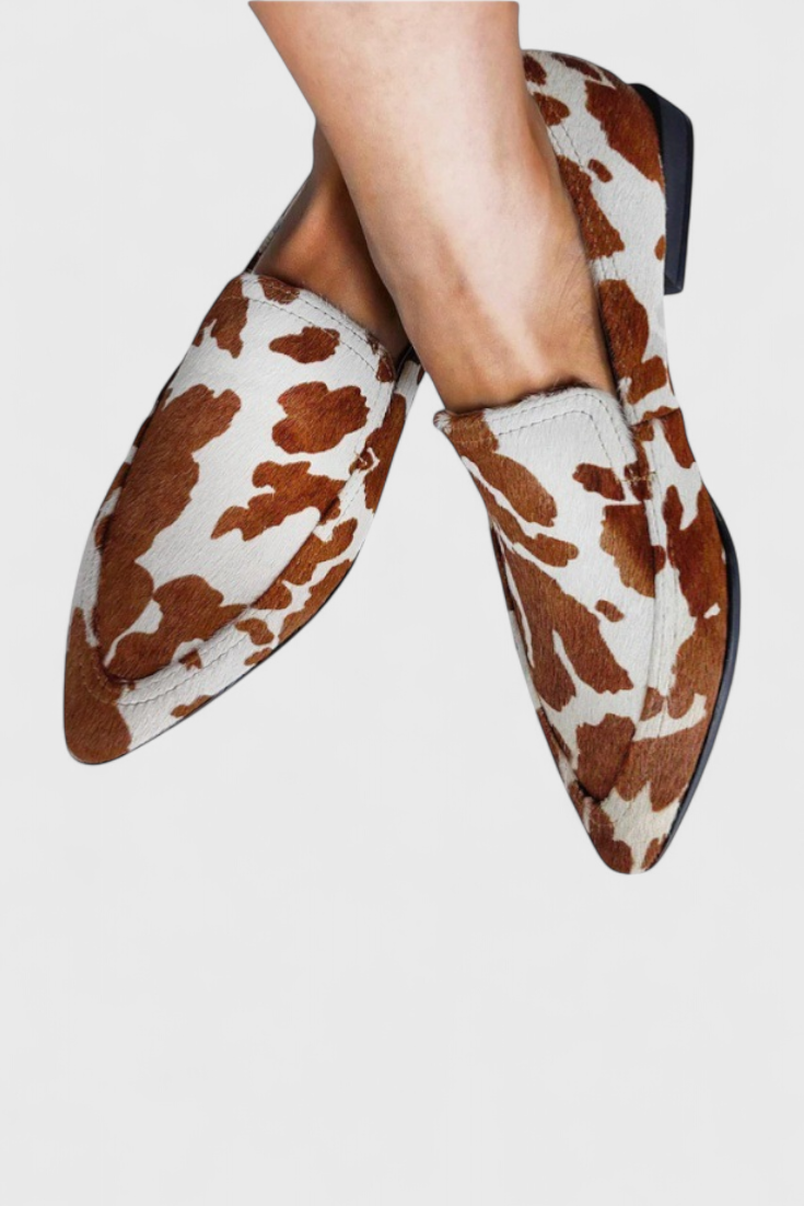 Mokassins aus Leder Griechenland mit niedrigem Absatz und spitzem Fuß