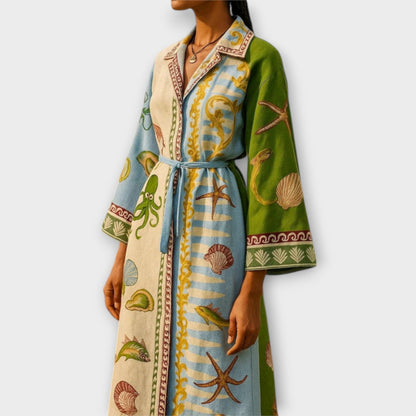 Jule - Bedrucktes Twill Midi Hemdkleid mit Gürtel