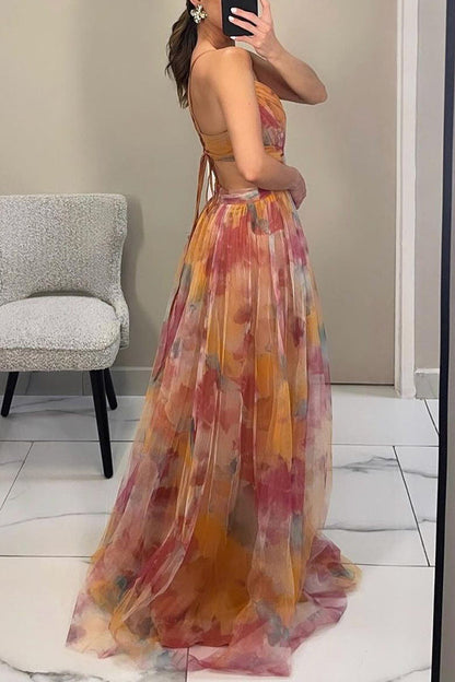 Eirith ™ | Elegantes bedrucktes Maxikleid mit Schnürung