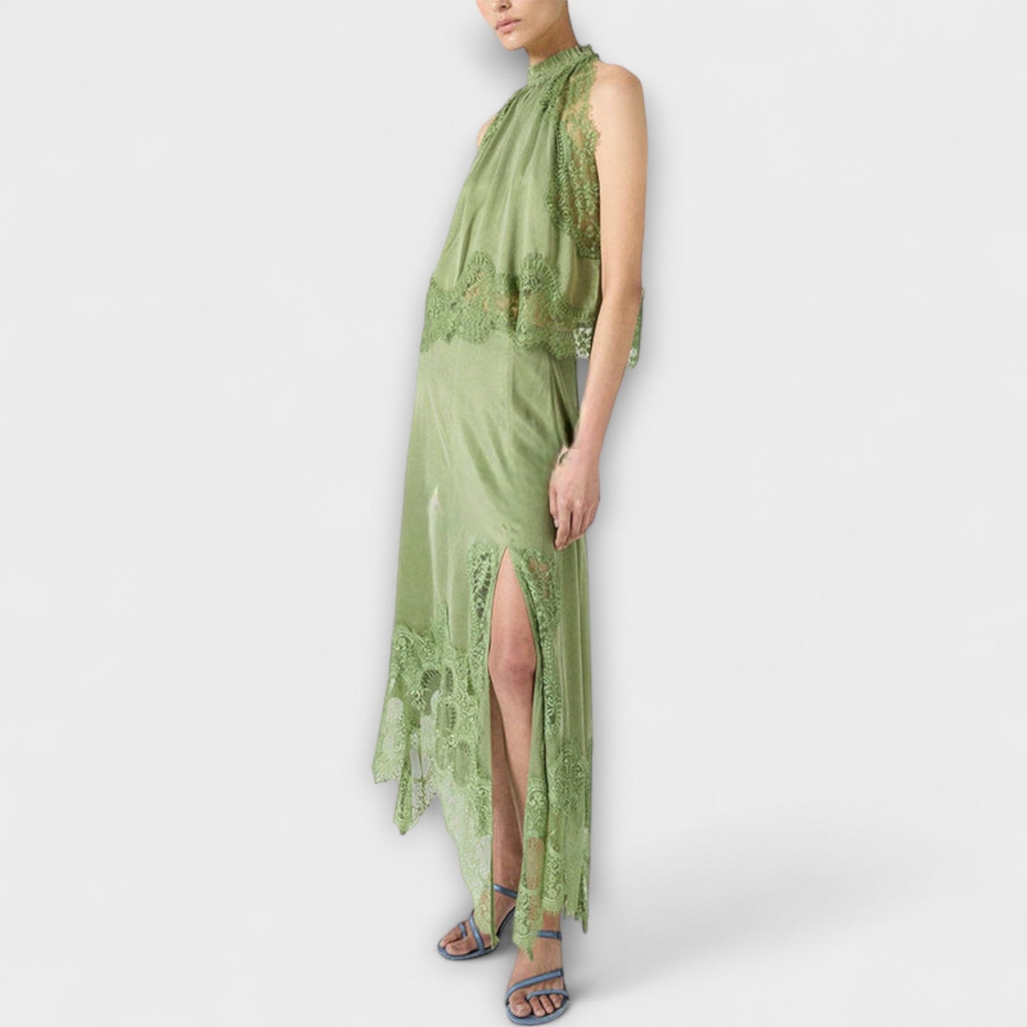 Kaia - Satinbluse mit Spitzenbesatz und plissiertem Ausschnitt im Set