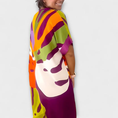 Aurora - Lässiges Kleid mit Bunter Blätterdruck