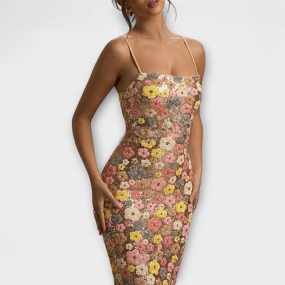 Aoakley - Maxi-Kleid mit floralen Pailletten im 80er-Jahre-Stil