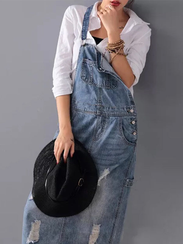 Paula | Lässiges Denim-Latzkleid