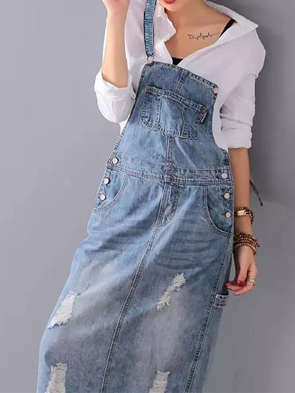 Paula | Lässiges Denim-Latzkleid