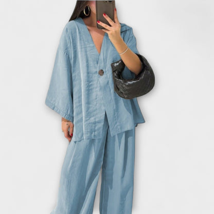 Aurora - Lässiges V-Ausschnitt Top und Hose Duo