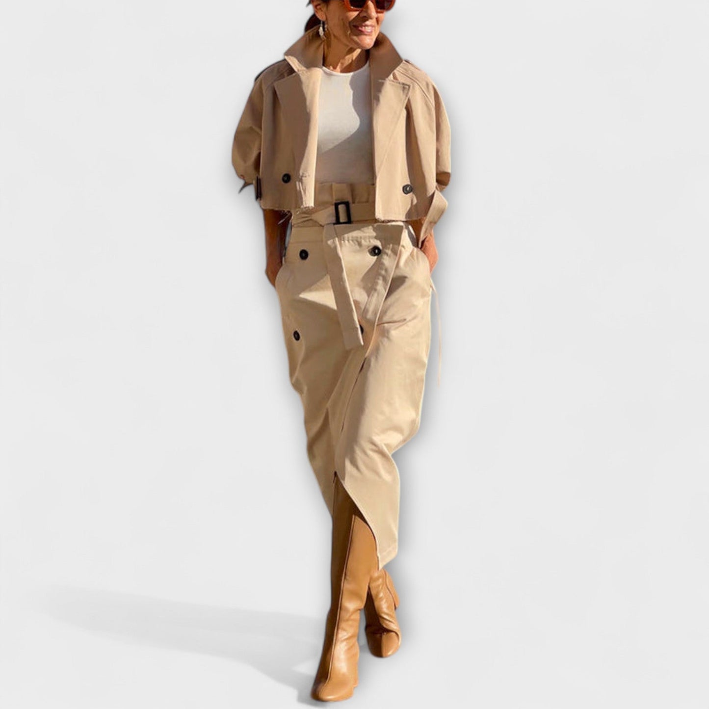 Aurora- Elegante Jacke Midi-Rock mit Taschen