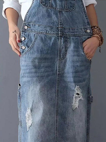 Paula | Lässiges Denim-Latzkleid