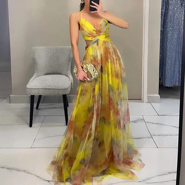 Eirith ™ | Elegantes bedrucktes Maxikleid mit Schnürung
