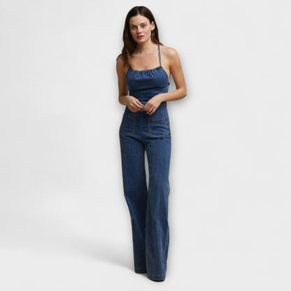 Julie - Flared Denim-Jumpsuit mit Bindeband-Detail