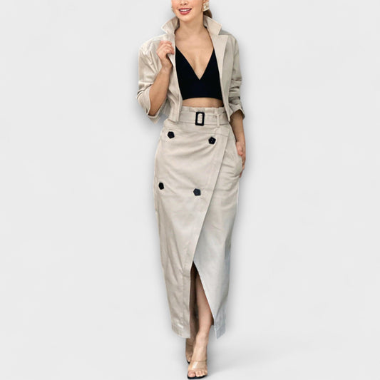 Aurora- Elegante Jacke Midi-Rock mit Taschen