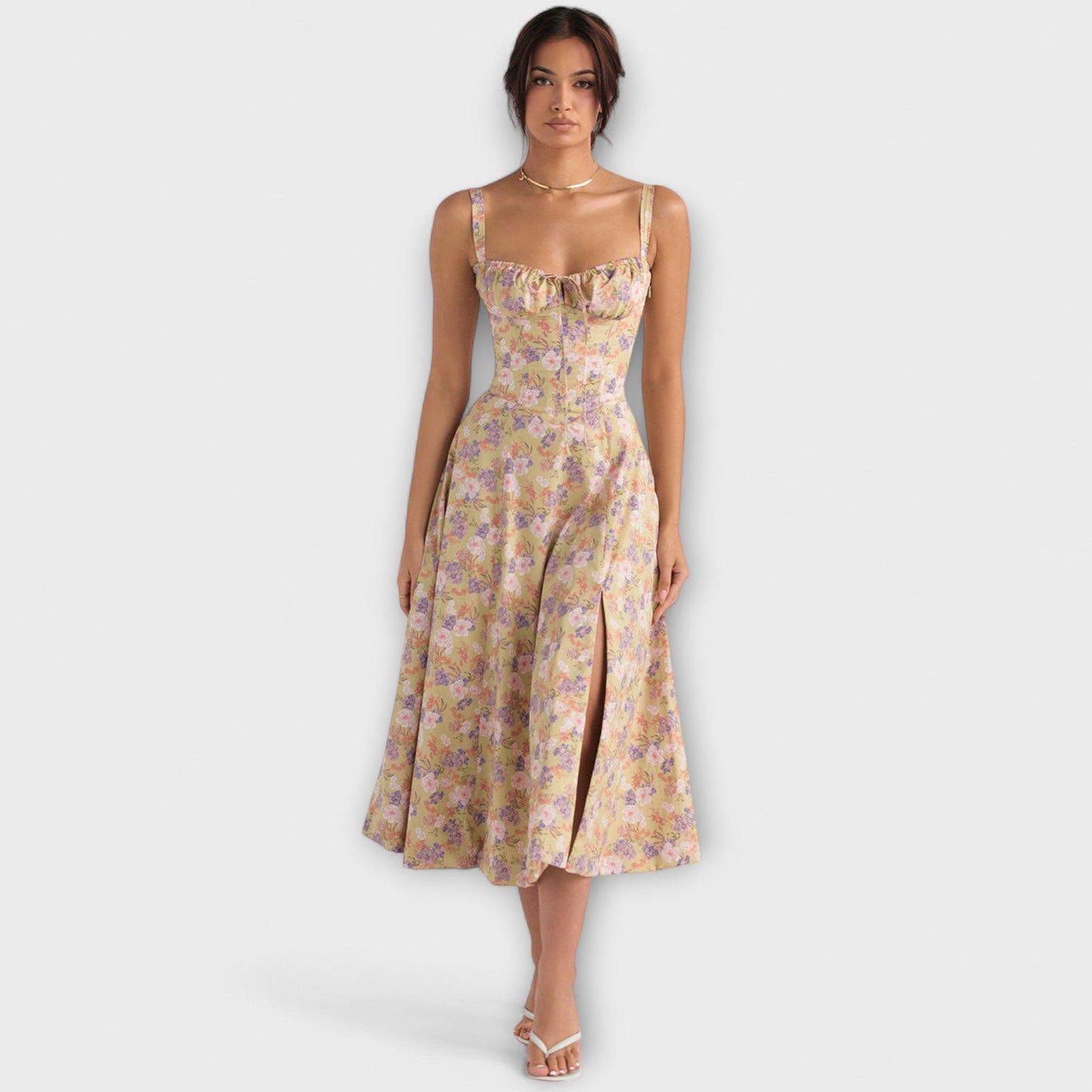 Zipporas - Taillierte Bustierkleid mit modernem Frühlingsblumenprint