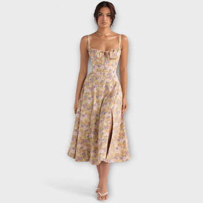 Zipporas - Taillierte Bustierkleid mit modernem Frühlingsblumenprint