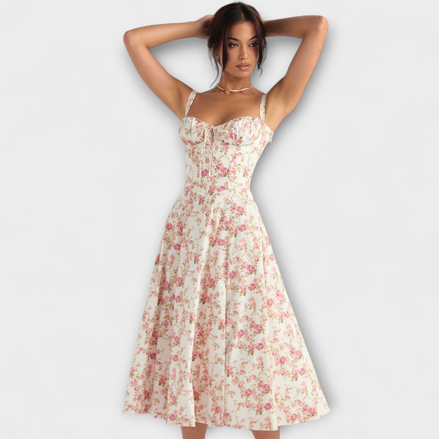 Zipporas - Taillierte Bustierkleid mit modernem Frühlingsblumenprint