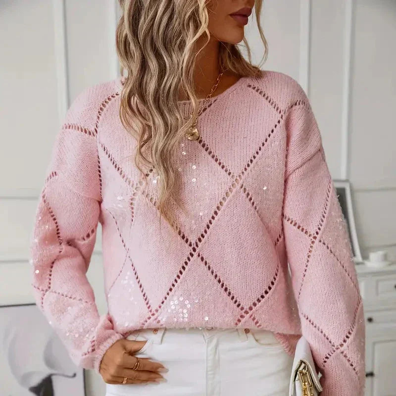 Noa | Pailletten-Hohlstrickpullover