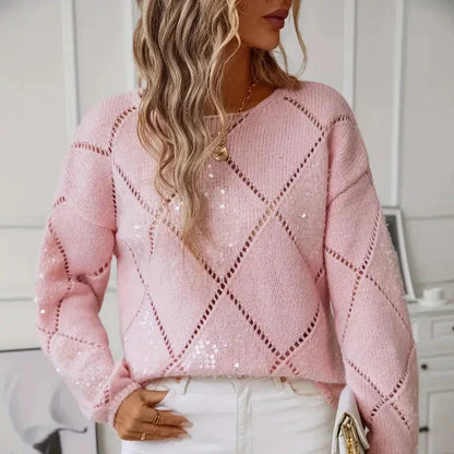 Noa | Pailletten-Hohlstrickpullover