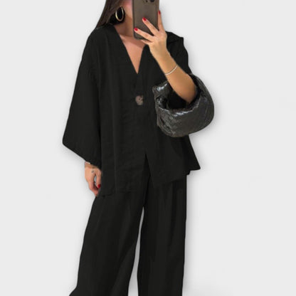 Aurora - Lässiges V-Ausschnitt Top und Hose Duo