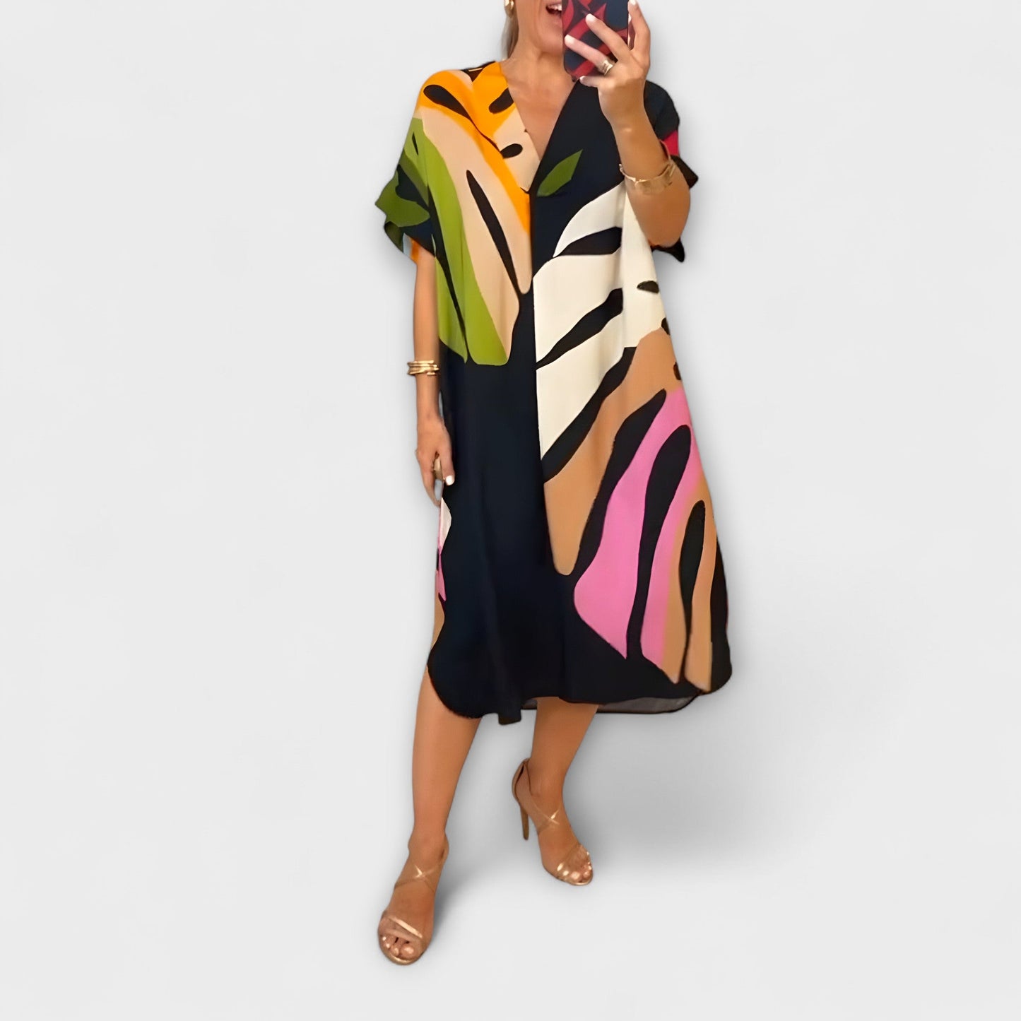 Aurora - Lässiges Kleid mit Bunter Blätterdruck