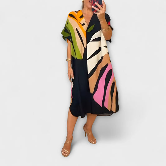 Aurora - Lässiges Kleid mit Bunter Blätterdruck
