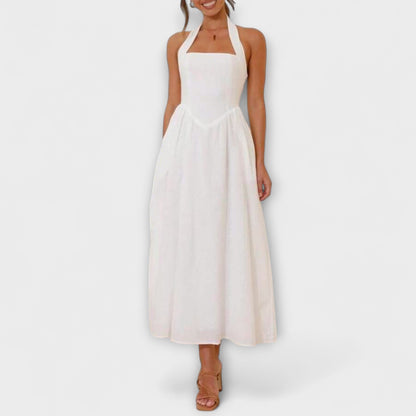 Aurora - Mid-Length Schwarzes Halterkleid mit Taillendetail