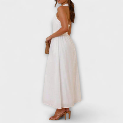 Aurora - Mid-Length Schwarzes Halterkleid mit Taillendetail