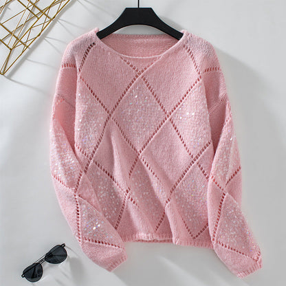 Noa | Pailletten-Hohlstrickpullover