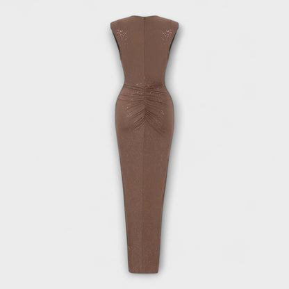 The product title remains unchanged: "Thea - Maxikleid mit tiefem V-Ausschnitt".