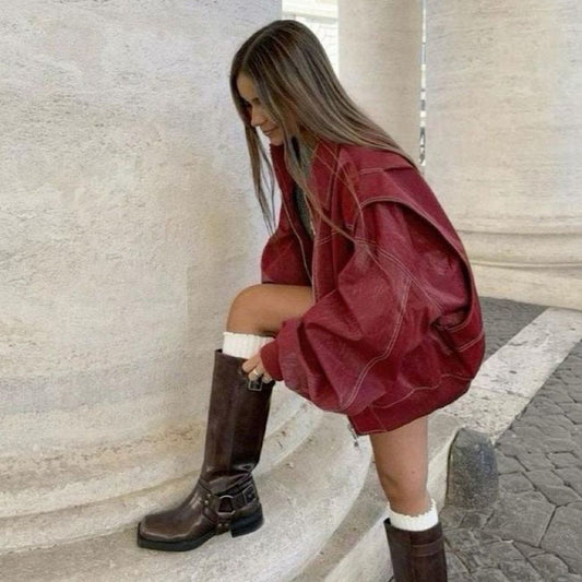 Faye™ - Oversized Lederjacke