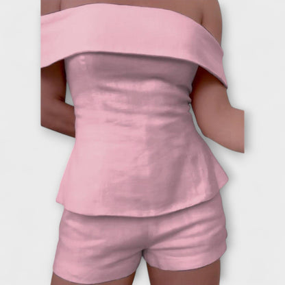 Olivia - Weißes Baumwoll-Leinen Zweiteiliges Ensemble