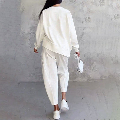 Mode, Freizeit Langarm mit rundem Hals ＆ Hose 2-teiliger Set